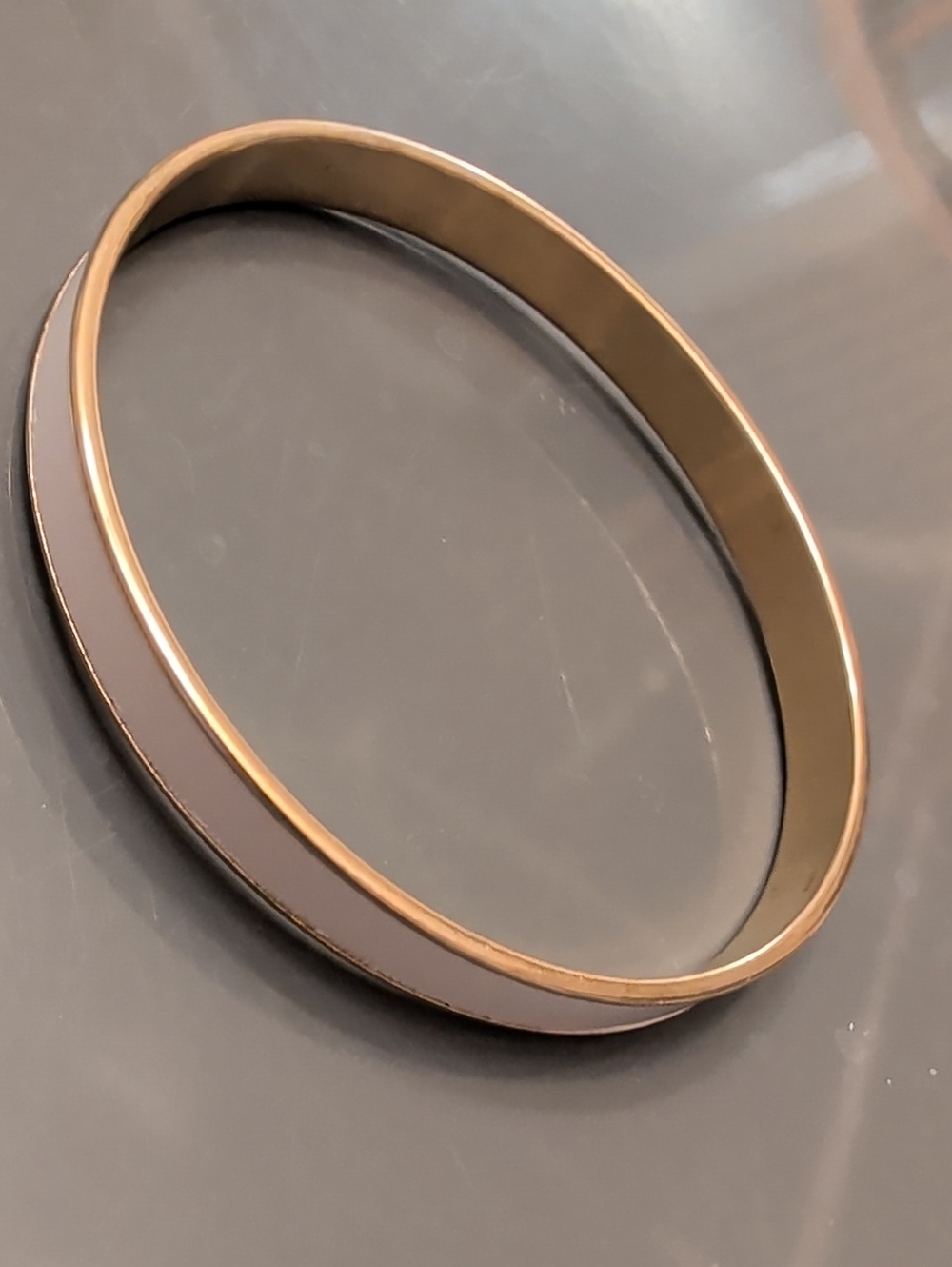 Monet White Cream Enamel Bangle with Gold-Tone Edge
